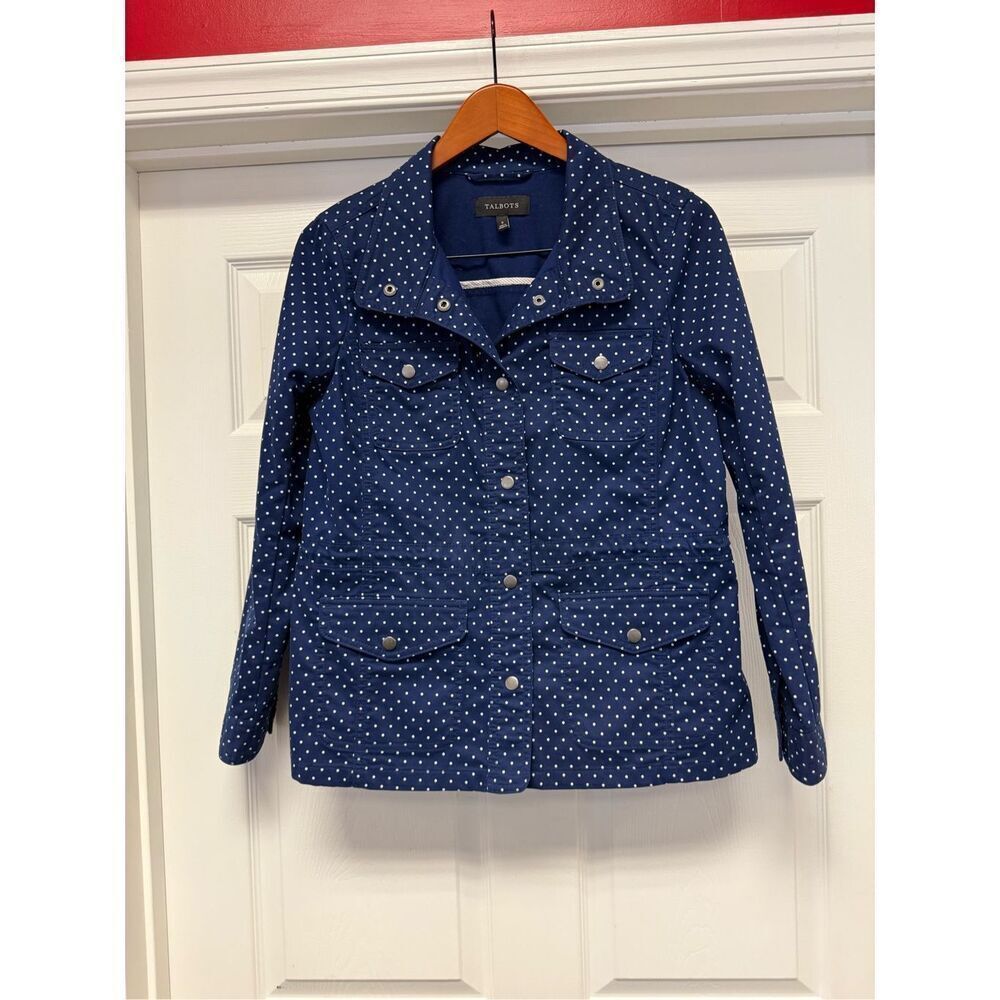 Talbot Navy Nautical Polka Dot Utility Jacket sz S EUC